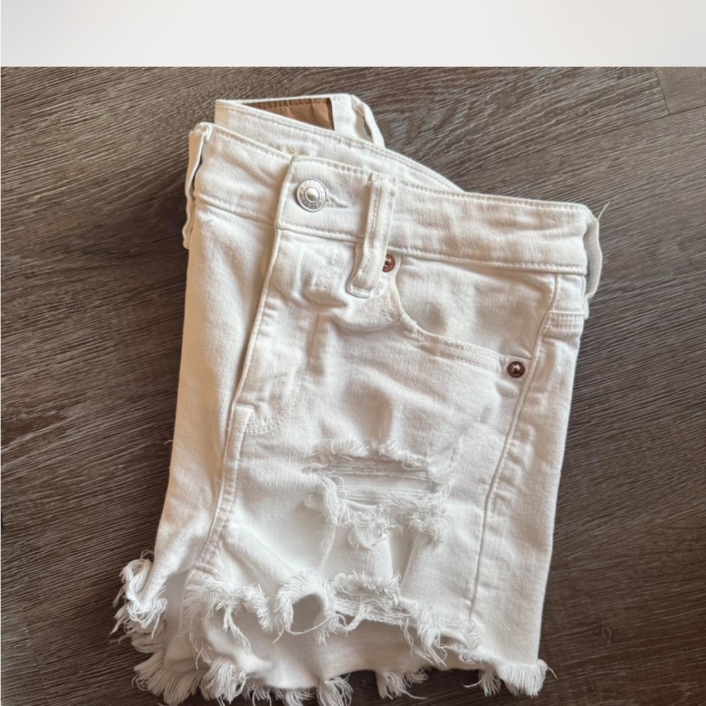 White Distressed Denim Shorts American Eagle